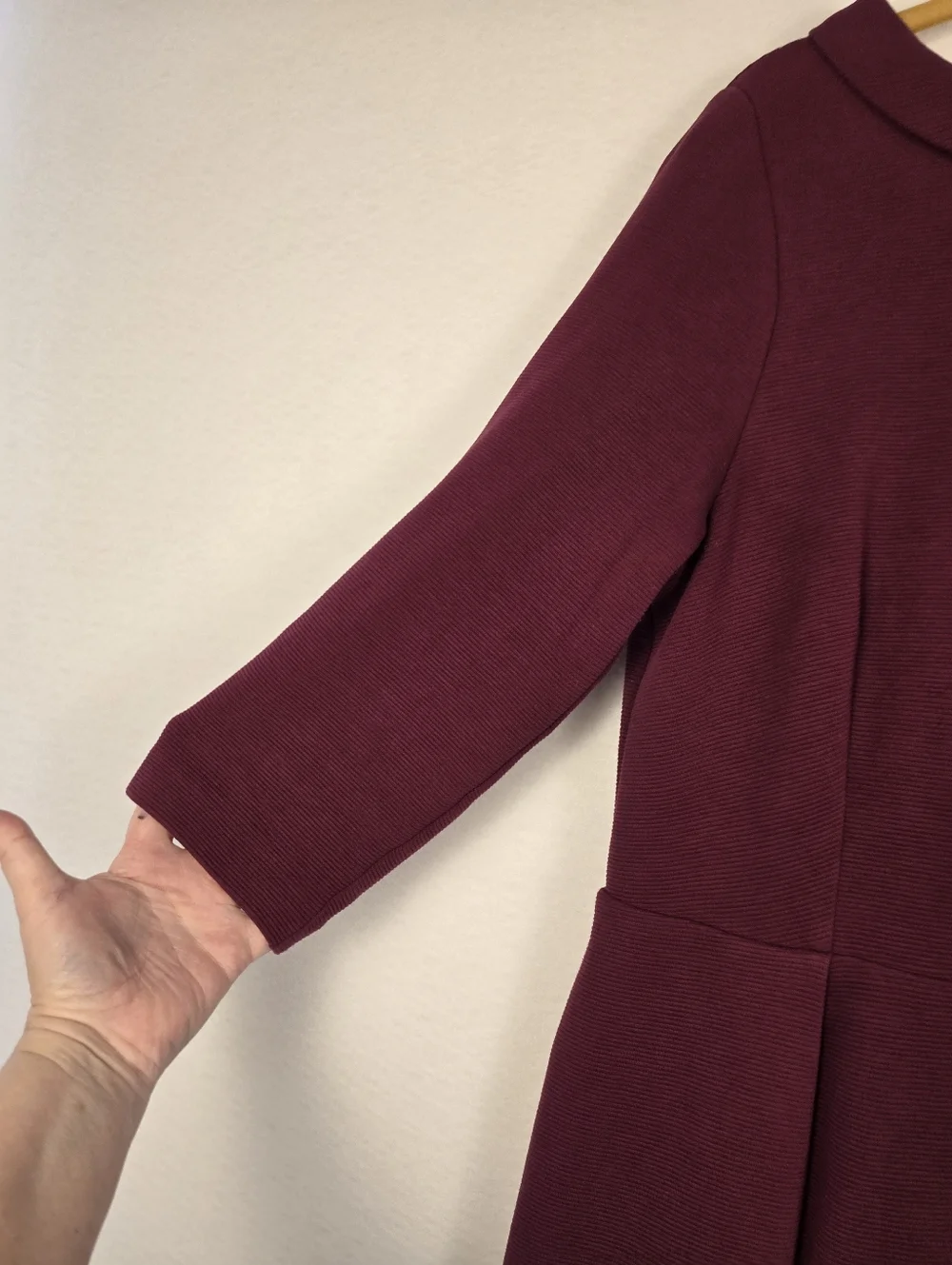 BODEN Maroon Ribbed Scoop Neck 3/4 Sleeve Lined Midi Dress. Ladies 16R - Picture 4 of 13